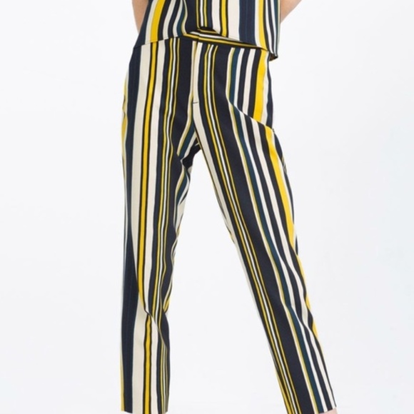 Zara Pants - ZARA Blue/White/Yellow Striped Mid Rise Trousers